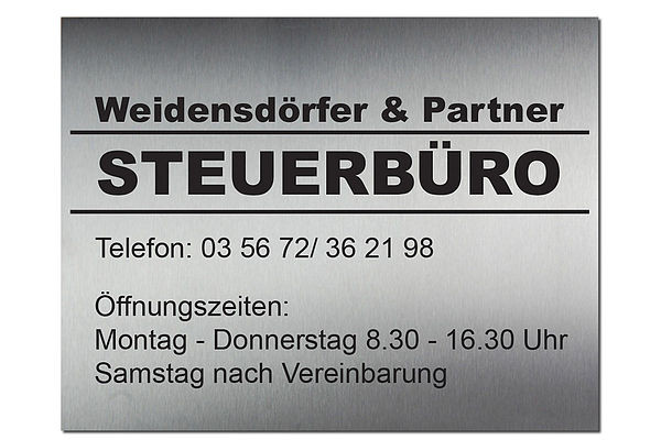 Edelstahl Firmeneingangsschild mit Wunschbeschriftung z.B. fr Steuerberater 550 x 420 mm