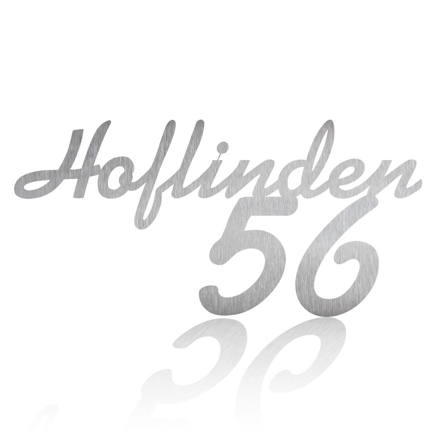 Edelstahl Hausnummer mit Straenname Typ 8 | bis 11 Buchstaben