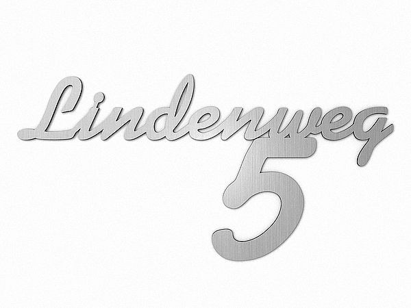 Edelstahl Hausnummer mit Straenname Typ 9 | bis 11 Buchstaben