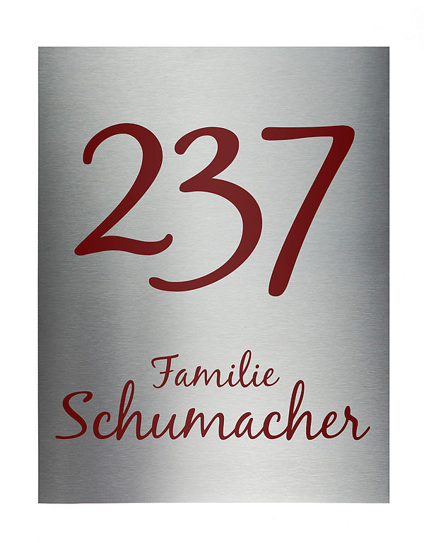Hausnummer mit Nummer und Straenname aus Edelstahl