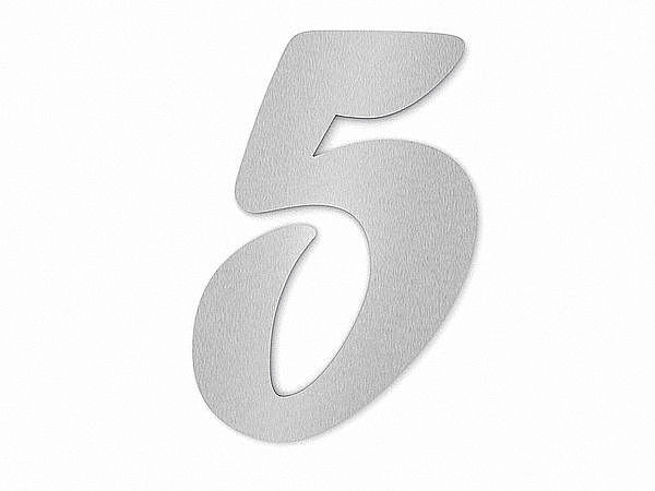 Edelstahl Hausnummer Ziffer 5 in Forte Schrift