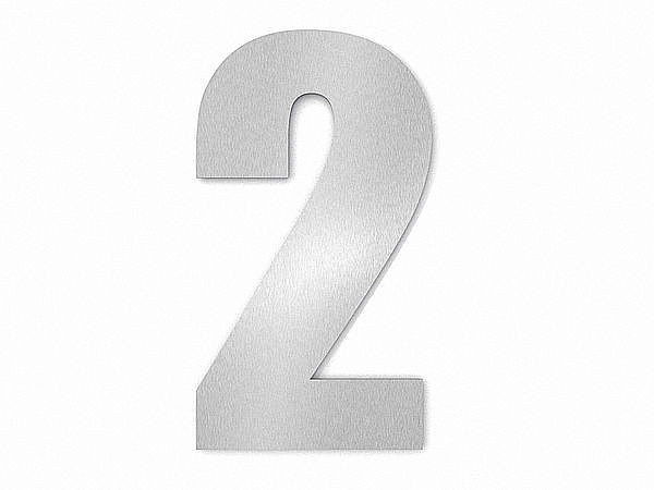 Moderne Edelstahl Hausnummer Ziffer 2 in Schrift Impact