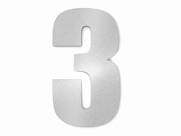 Moderne Edelstahl Hausnummer Ziffer 3 in Schrift Impact