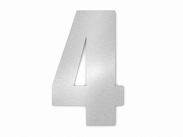 Moderne Edelstahl Hausnummer Ziffer 4 in Schrift Impact
