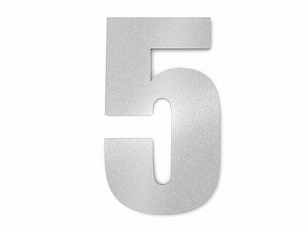 Moderne Edelstahl Hausnummer Ziffer 5 in Schrift Impact