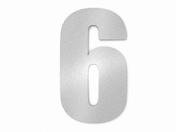 Moderne Edelstahl Hausnummer Ziffer 6 in Schrift Impact