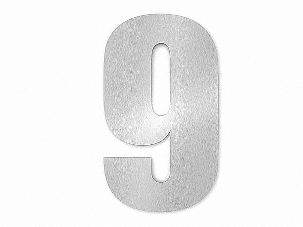 Moderne Edelstahl Hausnummer Ziffer 9 in Schrift Impact