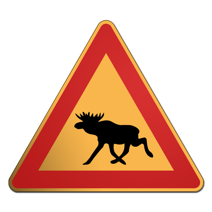 Schwedisches Warnschild Elch 2 - das Verkehrszeichen in Schweden - rot/gelb