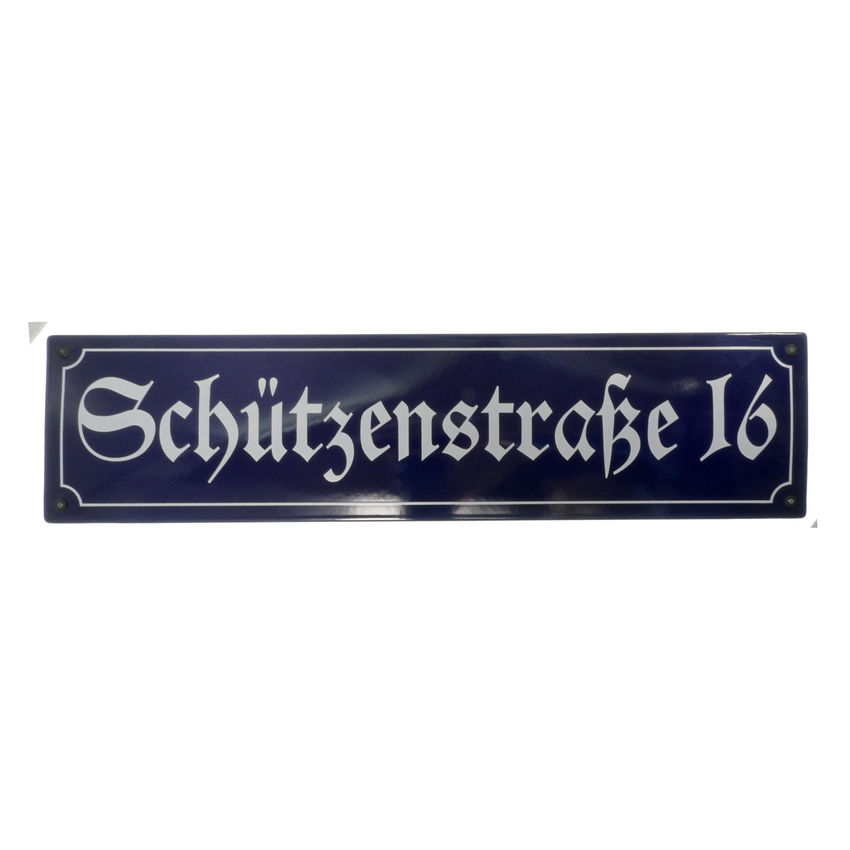 Emaille Straßenschild mit Hausnummer 14,8 x 59,4 cm