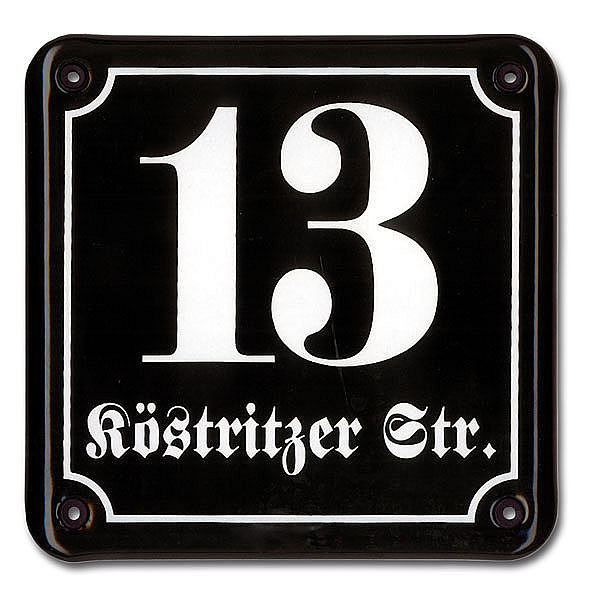 Emaille Hausnummer mit Straenname - 14,8 x 14,8 cm Sonderfarben