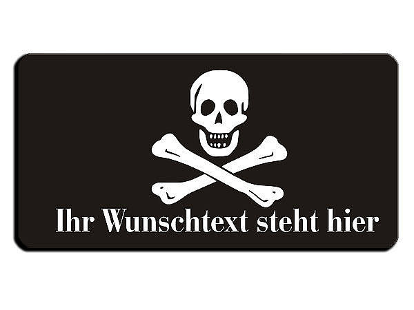 Trschild mit Totenkopf und Gebeinen mit Ihrem individuellem Wunschtext