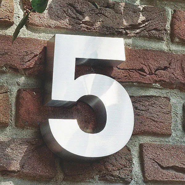 3D Hausnummer 5 aus Edelstahl - Höhe 16 cm Tiefe 3 cm