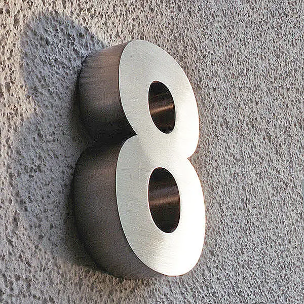 3D Hausnummer 8 aus Edelstahl - Höhe 16 cm Tiefe 3 cm