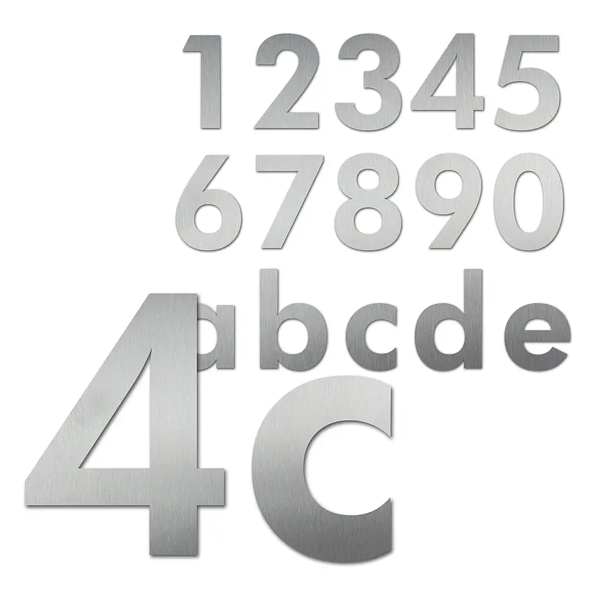 Edelstahl Hausnummer in mehreren Größen Schrift Futura