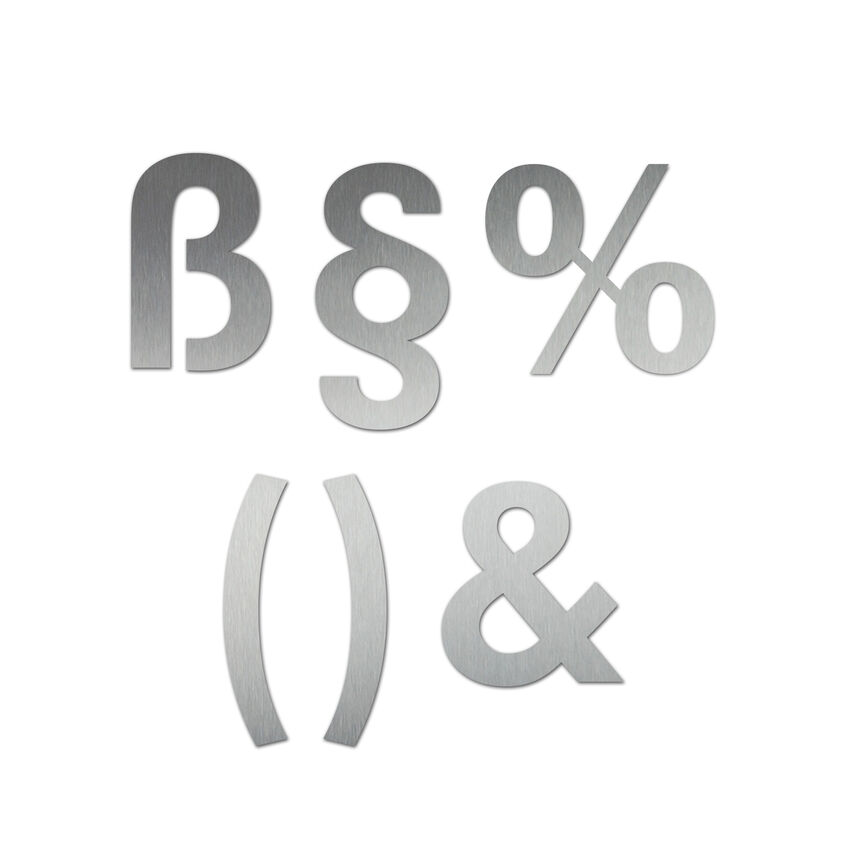 Edelstahl Sonderzeichen in der Schriftart Futura 180 mm
