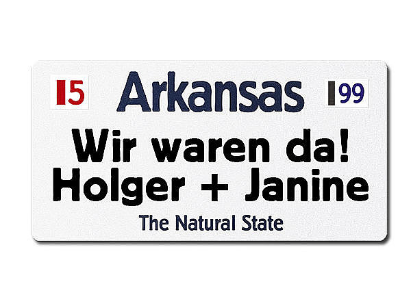 Arkansas USA - Autoschild mit Wunschtext bedruckt
