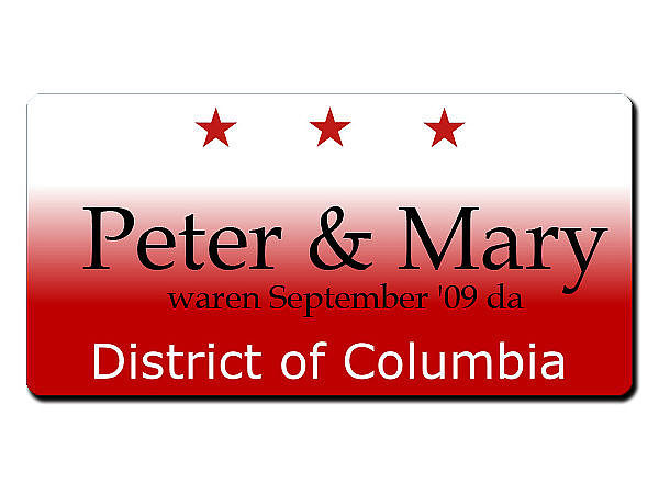 Washington D.C. USA - Kennzeichen mit Wunschtext bedruckt