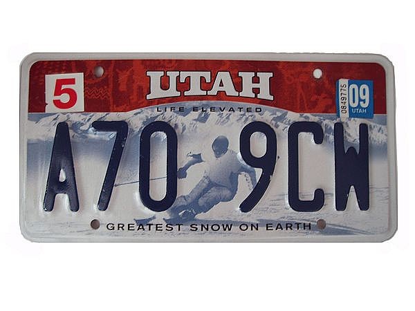 US-Nummernschild Utah original mit Skifahrer