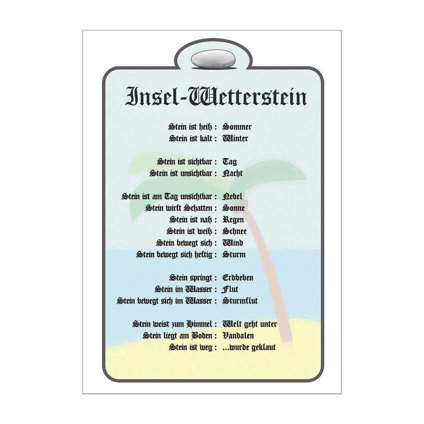 Schild für einen Wetterstein auf einer Insel