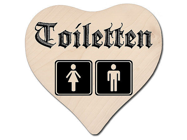 Holzherz als Toilettenschild 18 x 18 x 1cm oder mit individuellem Text