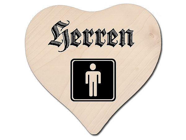 Holzherz als Toilettenschild Herren-WC 18x18x1cm oder mit individuellem Text