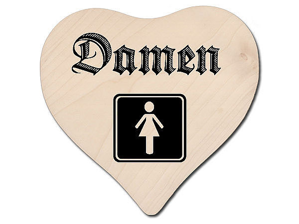 Holzherz als Toilettenschild Damen-WC 18x18x1cm oder mit individuellem Text