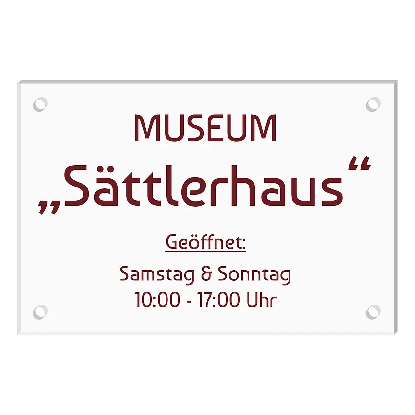 Schild aus Acrylglas mit Wunschtext - Größe 30 x 20 cm [mittel Querformat]