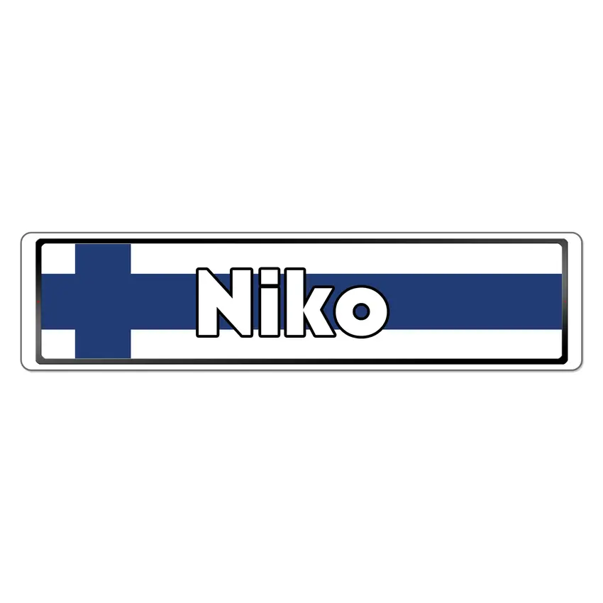 Namensschild mit finnischer Flagge und Ihrem Wunschtext