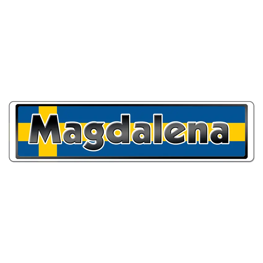 Namensschild mit schwedischer Flagge und Ihrem Wunschtext
