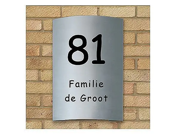 Gebogene Edelstahlhausnummer mit Familiennamen oder Straßennamen-Größe: 25 x 15 cm