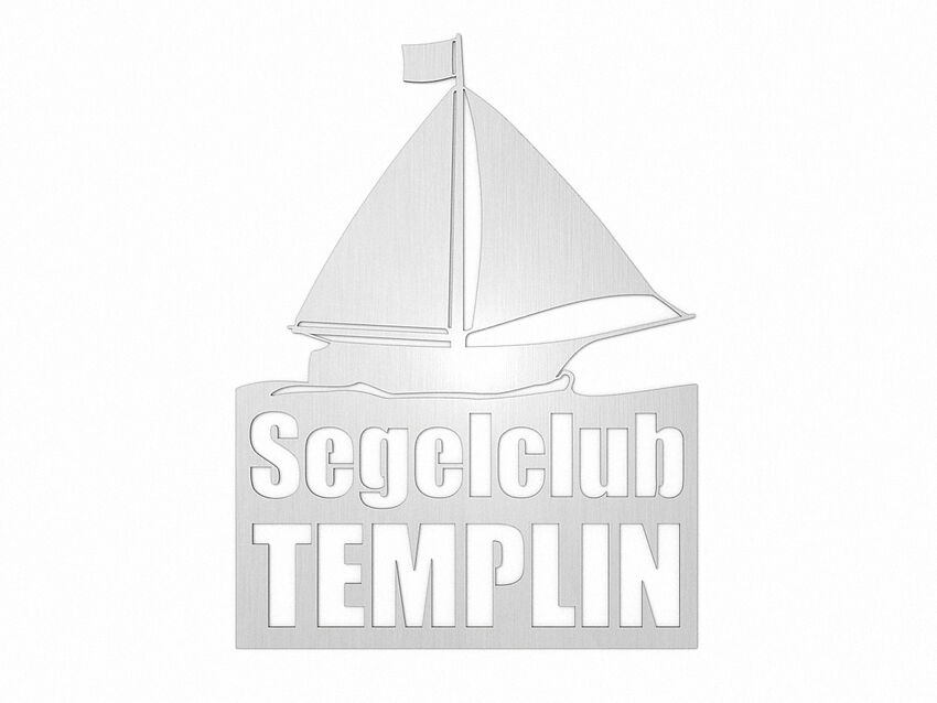 Edelstahlschild mit Schiffsnamen und Segelschiff Motiv Typ 23