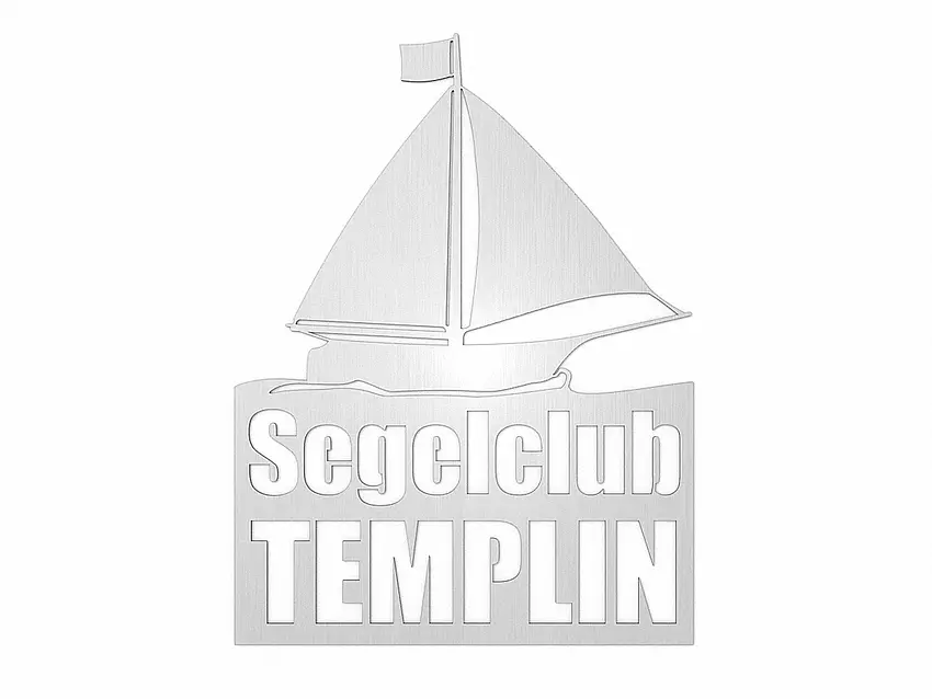 Edelstahlschild mit Schiffsnamen und Segelschiff Motiv Typ 23 22,5 x 30 cm