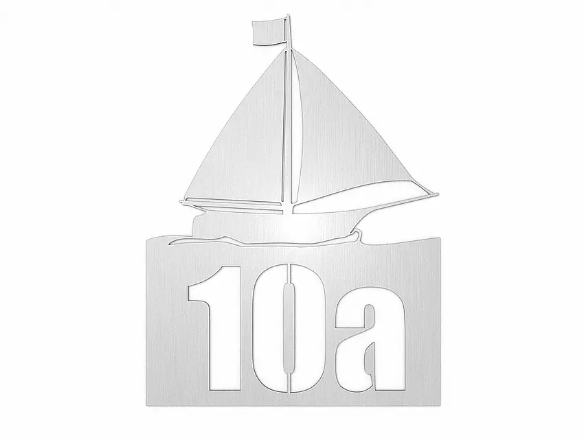 Edelstahl - Hausnummer mit Segelboot Motiv Typ 23 22,5 x 30 cm