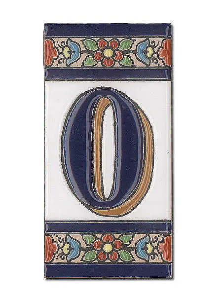 Spanische Hausnummer aus Keramik-Fliesen - Ziffer 0