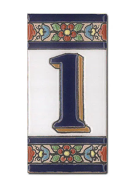 Spanische Hausnummer aus Keramik-Fliesen - Ziffer 1
