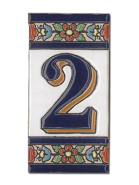 Spanische Hausnummer aus Keramik-Fliesen - Ziffer 2