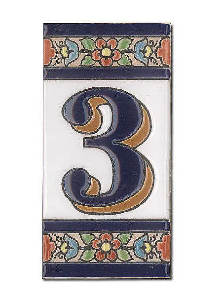 Spanische Hausnummer aus Keramik-Fliesen - Ziffer 3