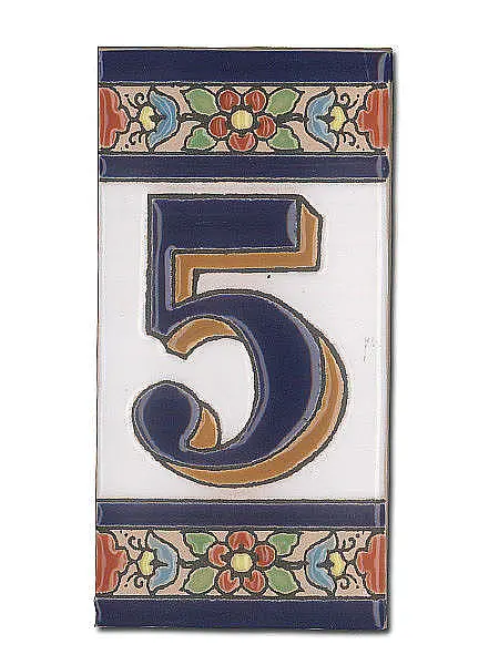Spanische Hausnummer aus Keramik-Fliesen - Ziffer 5