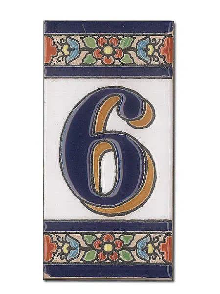 Spanische Hausnummer aus Keramik-Fliesen - Ziffer 6