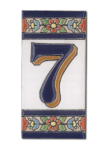 Spanische Hausnummer aus Keramik-Fliesen - Ziffer 7