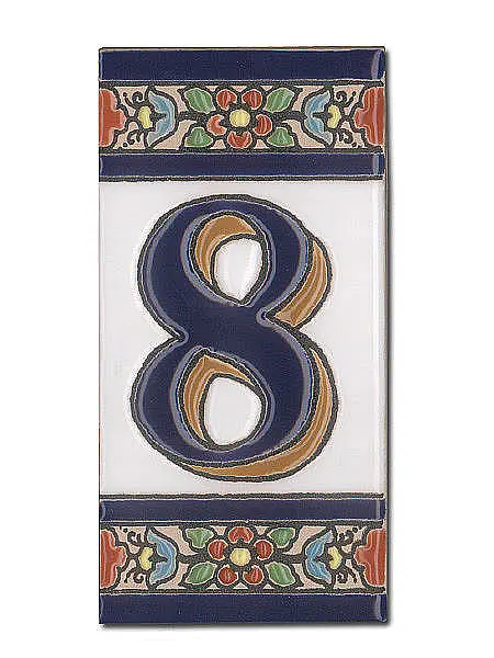 Spanische Hausnummer aus Keramik-Fliesen - Ziffer 8