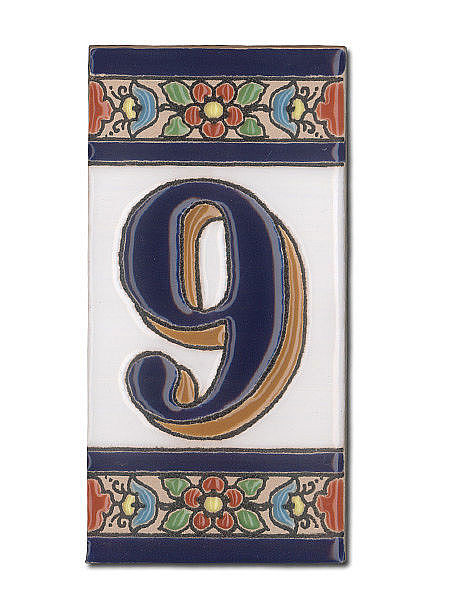 Spanische Hausnummer aus Keramik-Fliesen - Ziffer 9