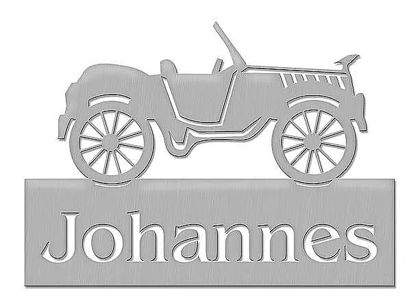 Türschild aus Edelstahl Oldtimer mit Wunschname Typ 29