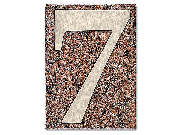 Edelstahlhausnummer auf Granitplatte Multicolor 1-stellig