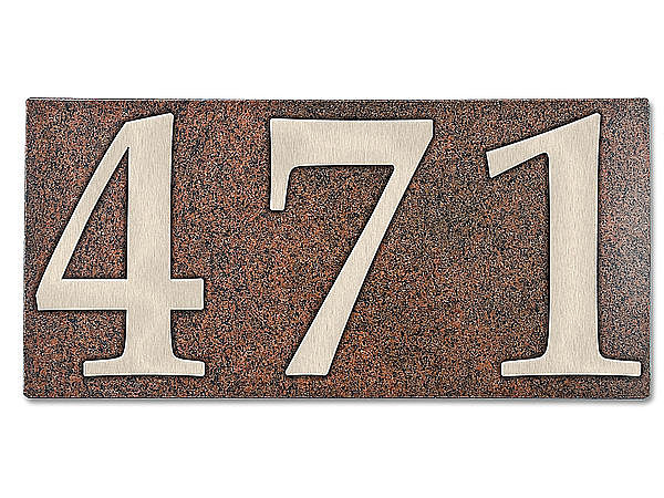Edelstahlhausnummer auf Granitplatte Multicolor 3-stellig