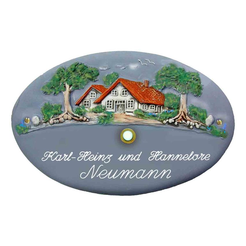 Keramik - Klingelschild Klassik Art in blaugrau