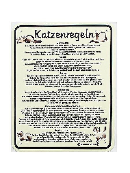 Blechschild Katzenregeln von Rahmenlos