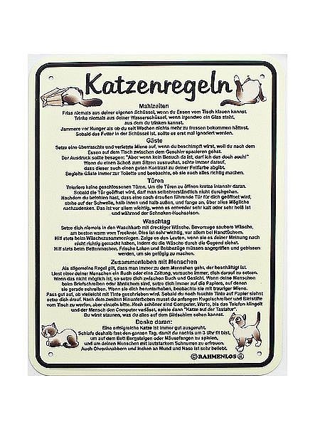 Blechschild Katzenregeln von Rahmenlos