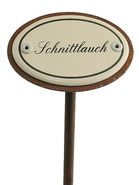 Gartenstecker aus Emaille fr das Kruterbeet - Schnittlauch