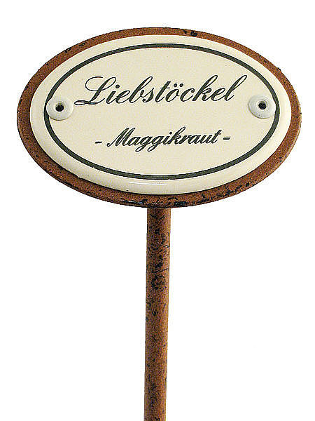 Gartenstecker aus Emaille für das Kräuterbeet - Liebstöckel